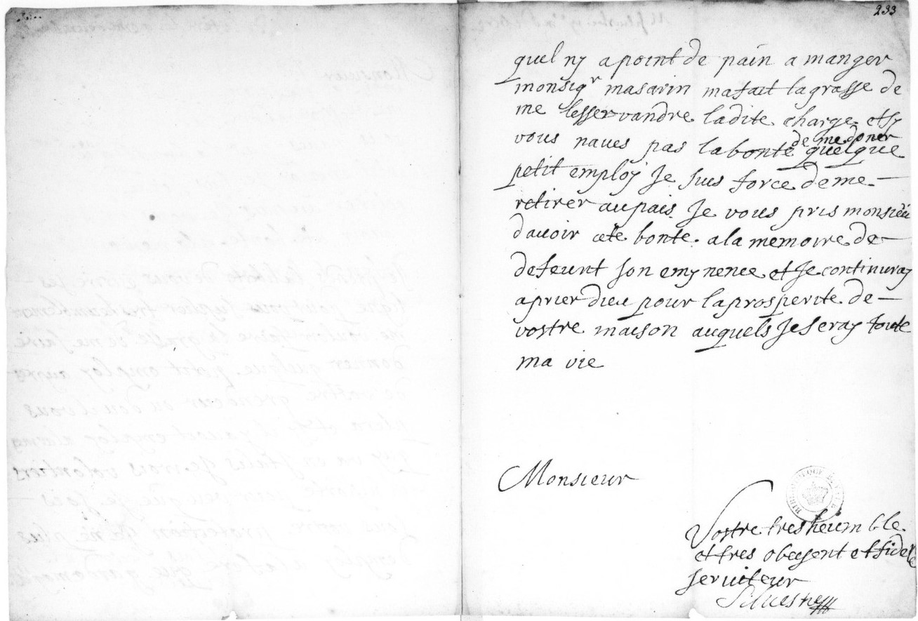  Lettre de Israël Silvestre à Colbert de La Fere - Page 2